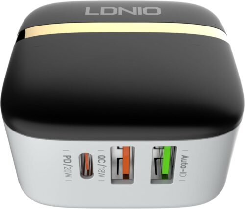 LDNIO A3513Q Super Fast Wall Charger With Dual USB/Type C Ports And Lightning Cable 32W - White - Image 3