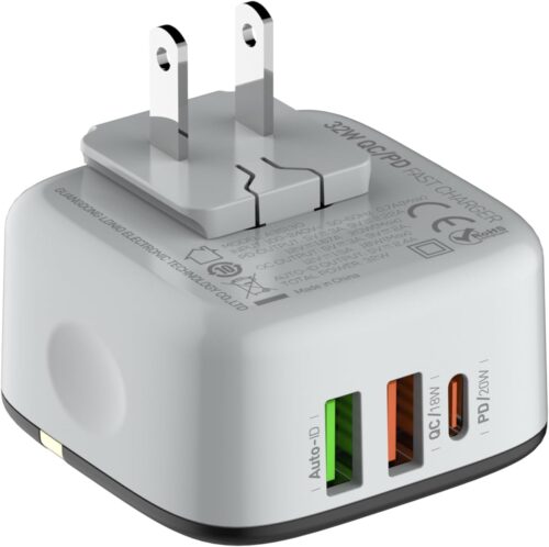 LDNIO A3513Q Super Fast Wall Charger With Dual USB/Type C Ports And Lightning Cable 32W - White - Image 2